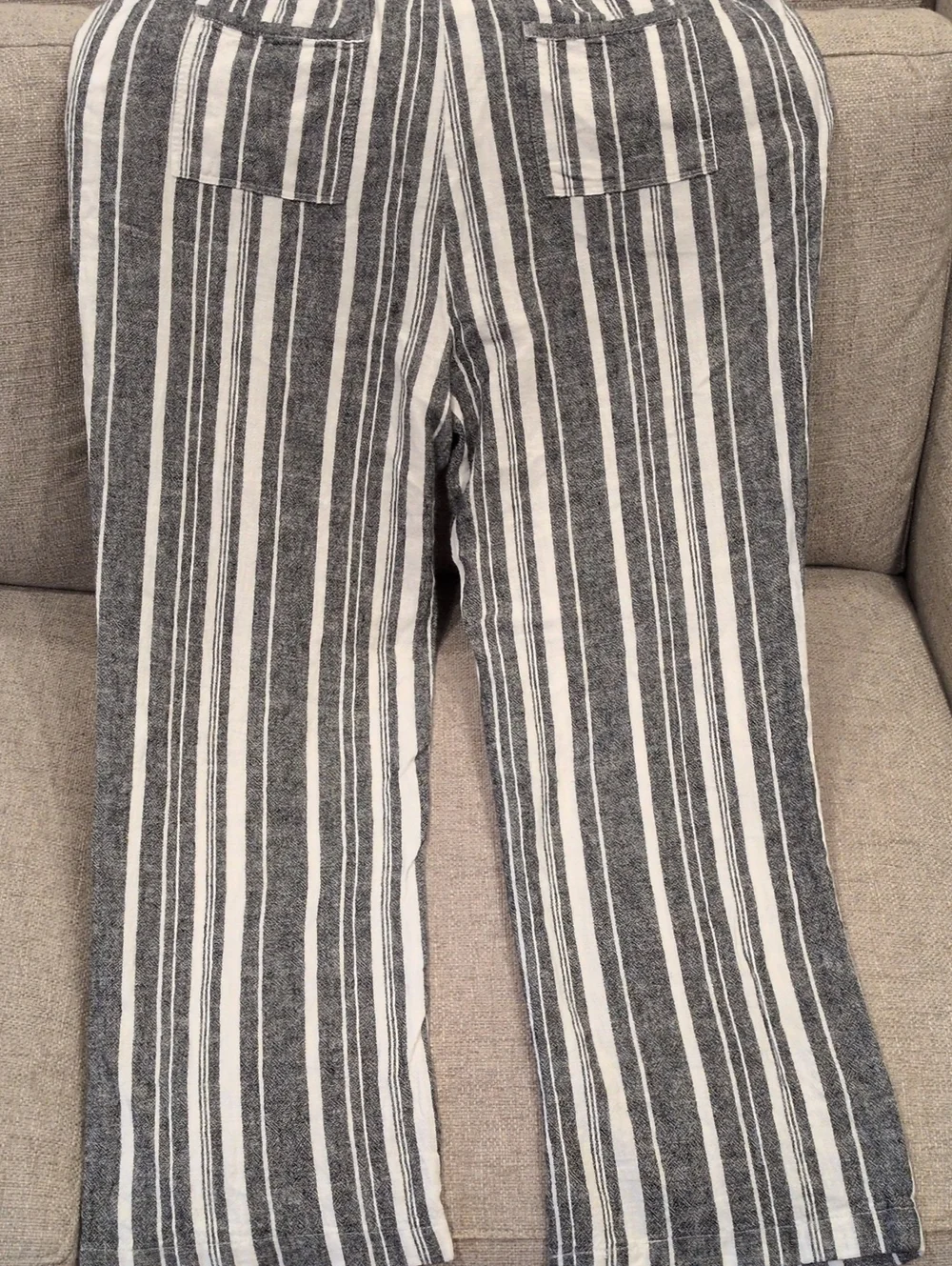 Ellen Tracy Charcy Gray & White Vertical Stripe Linen Blend Pant Large - Picture 11 of 11